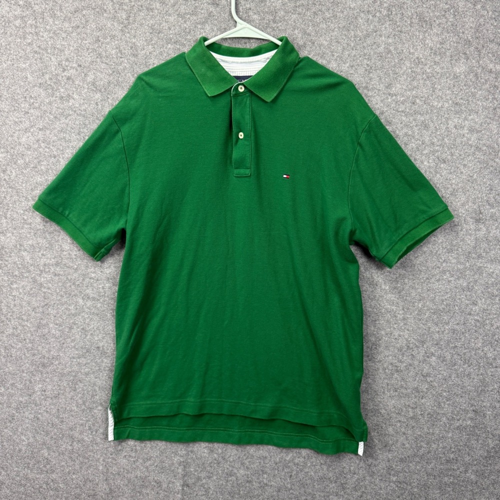 Tommy Hilfiger Mens Green Cotton Pique Short Sleeve Polo Shirt Large Classic Fit
